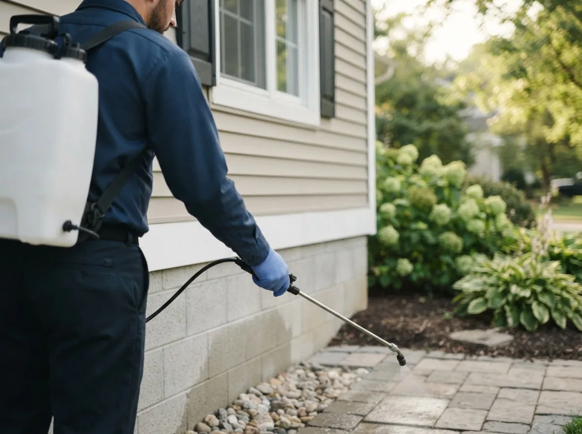 Pest control technician inspecting a home in Sunrise Beach, MO